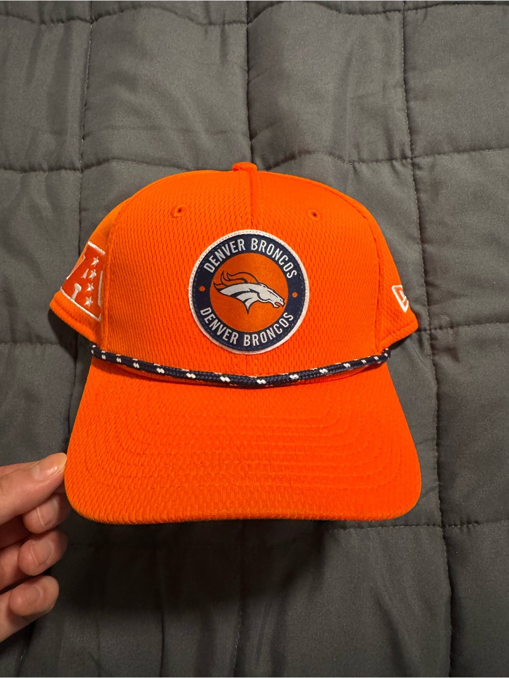 New Era Mens Denver Broncos Bright Orange Hat with Navy Rope Trim
